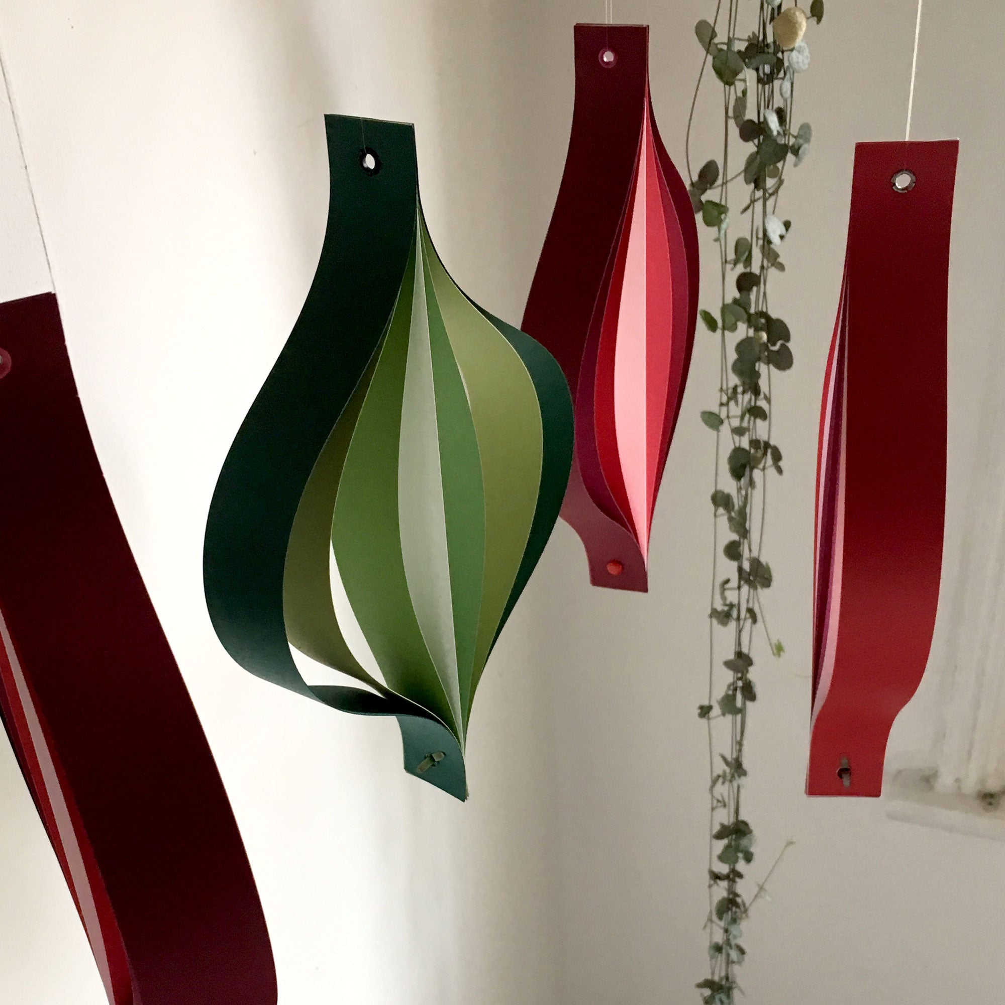 Christmas Decorations - Red Green and White Mid Century Style Hanging Ornaments