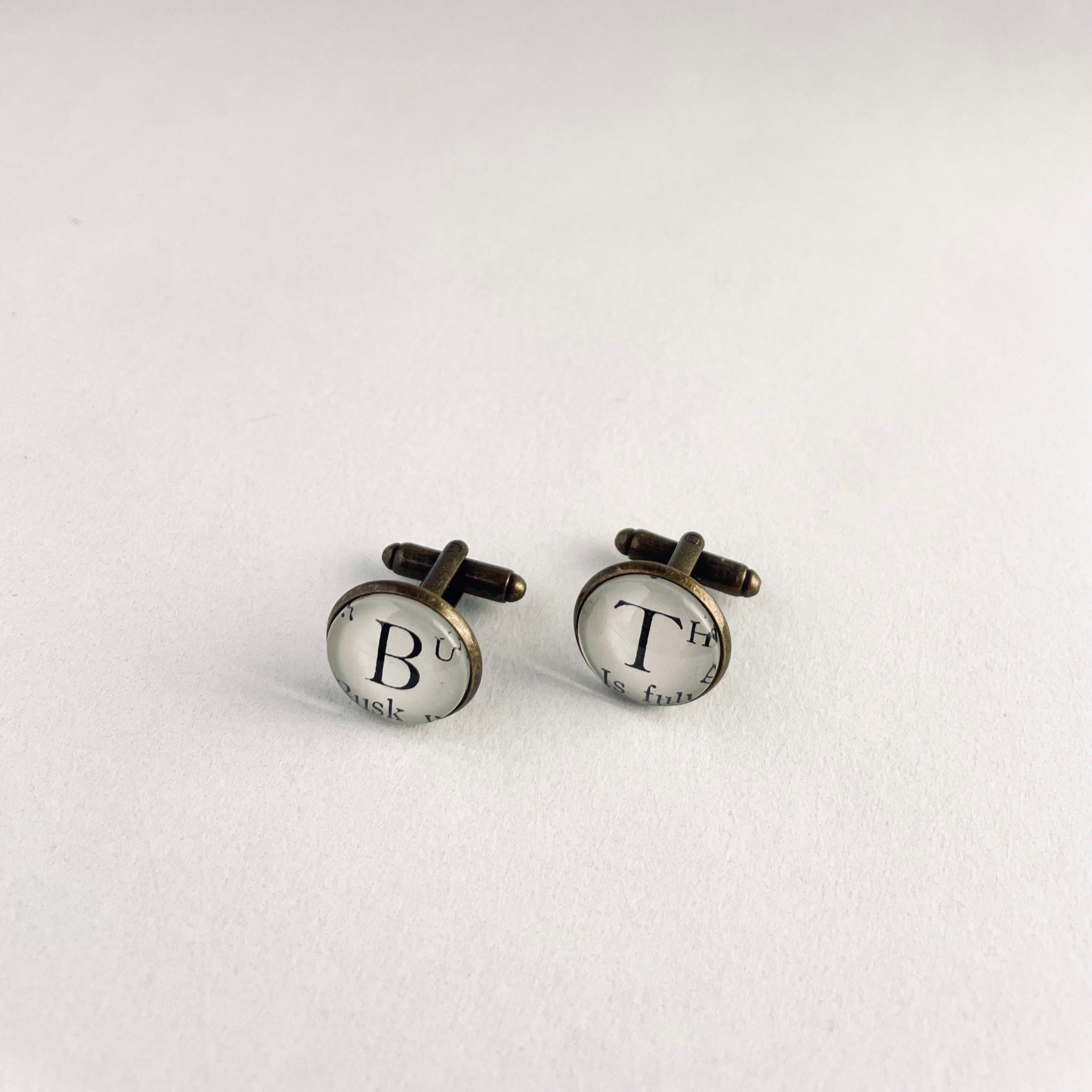 Personalised Initial Cuff Links, Repurposed Vintage Book Text