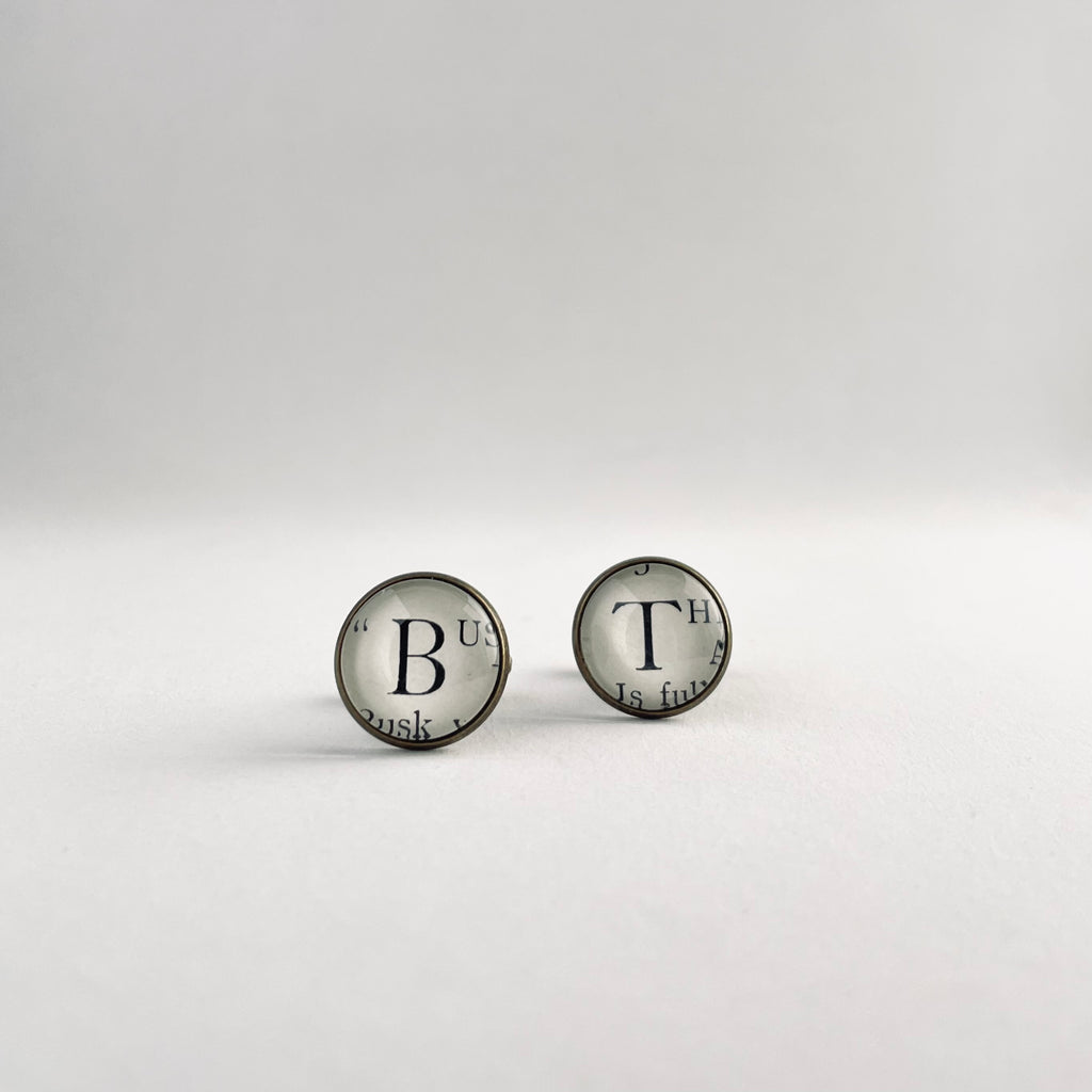 Personalised Initial Cuff Links, Repurposed Vintage Book Text