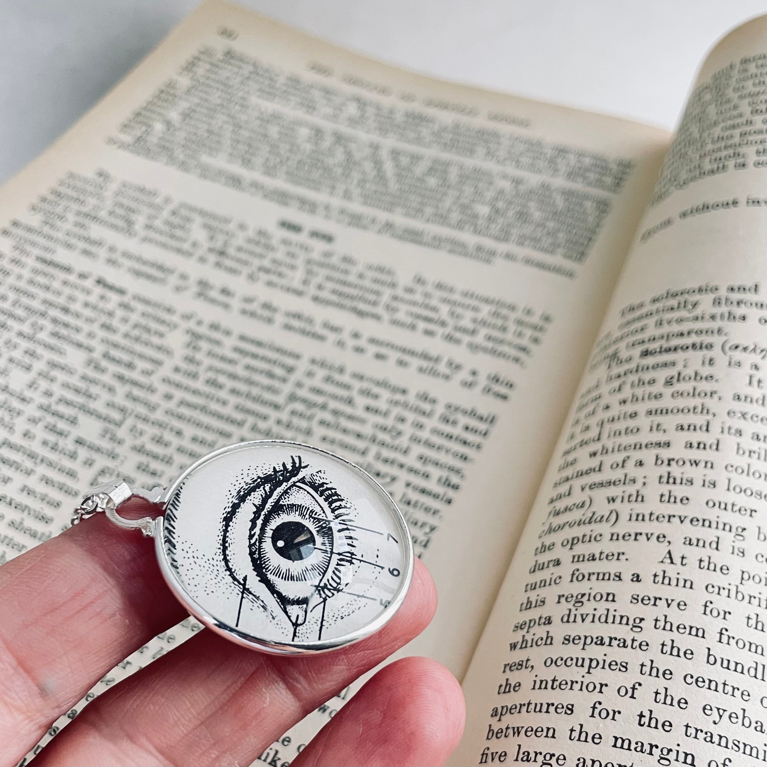 Silver Plated Eye Pendant using Vintage Anatomy Illustration