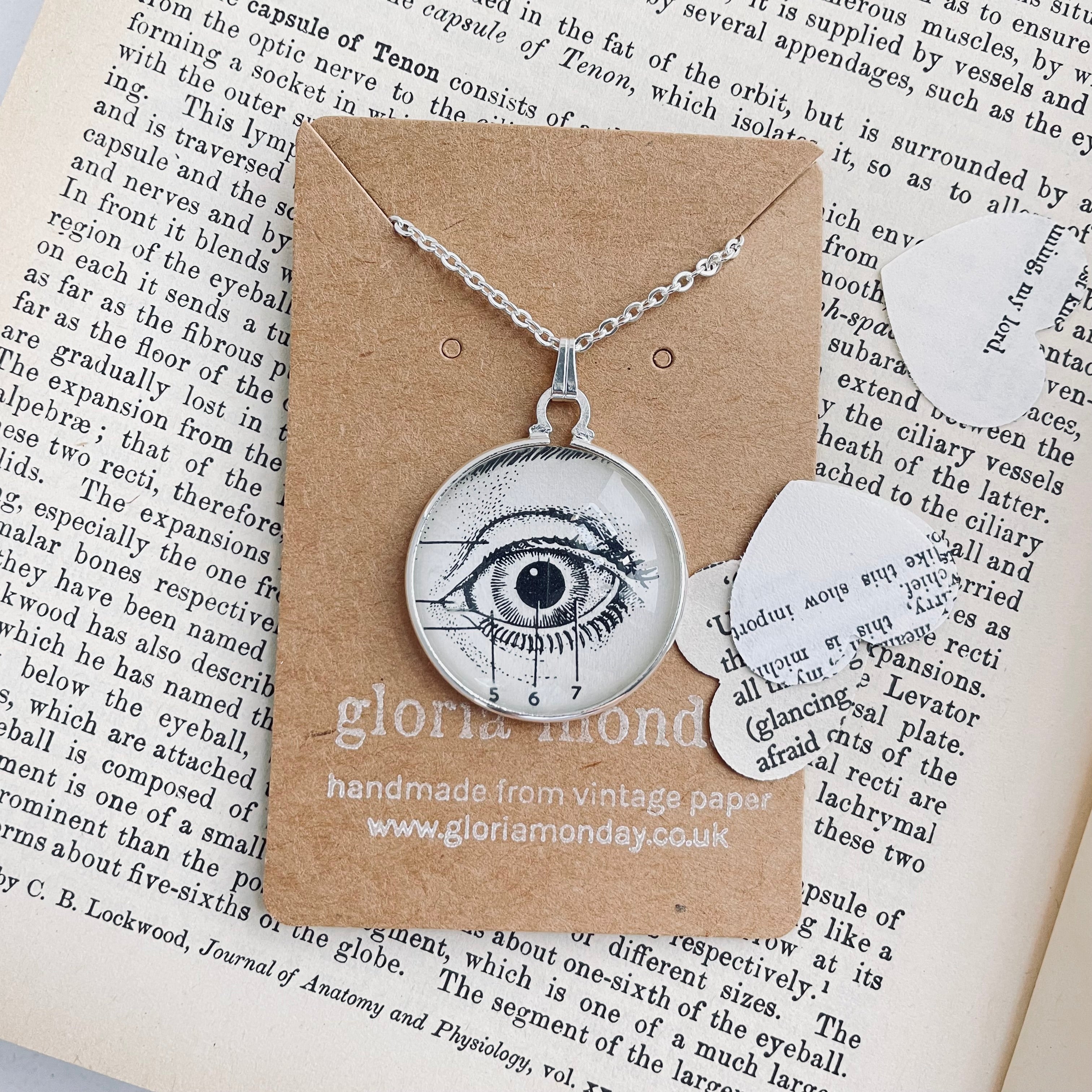 Silver Plated Eye Pendant using Vintage Anatomy Illustration
