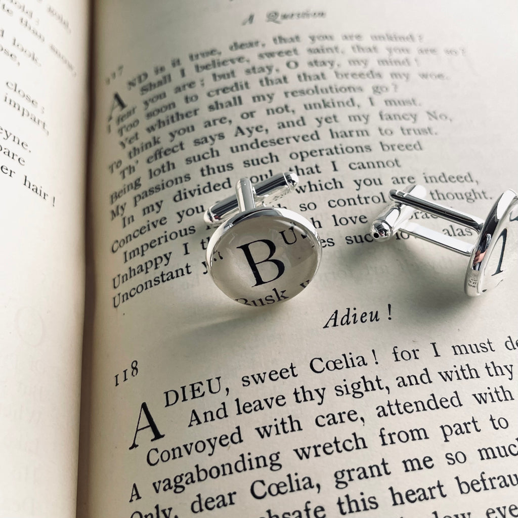 Personalised Initial Cuff Links, Repurposed Vintage Book Text