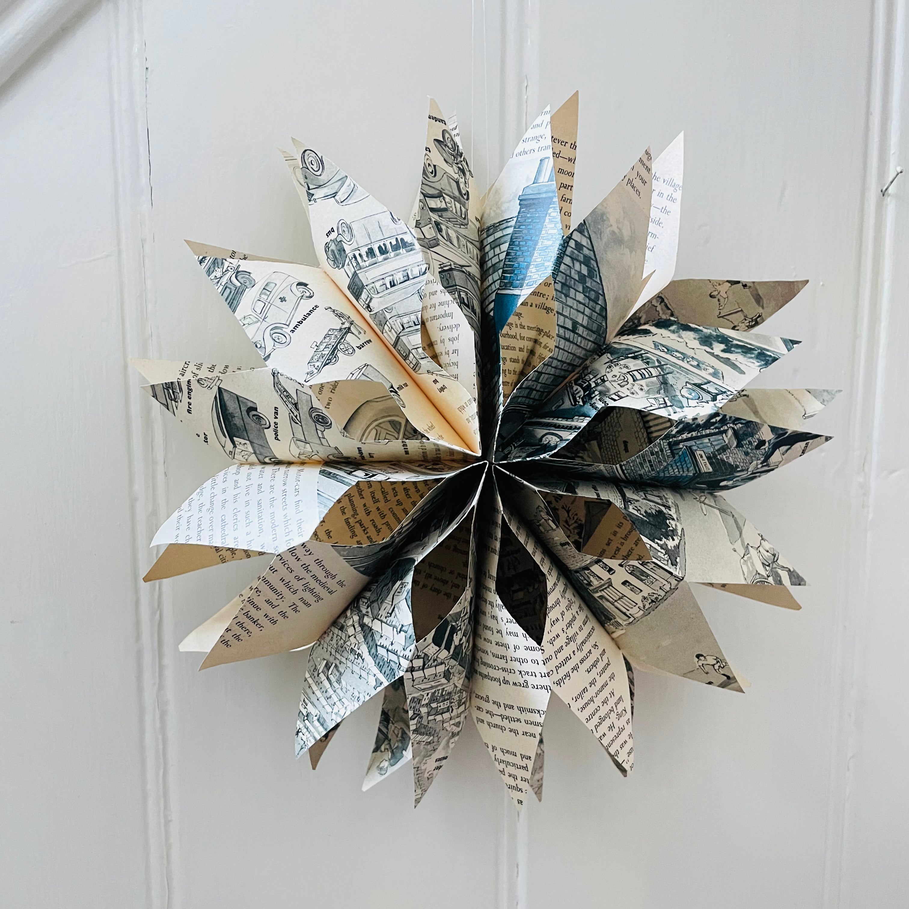 Decorative paper flower made from recycled books