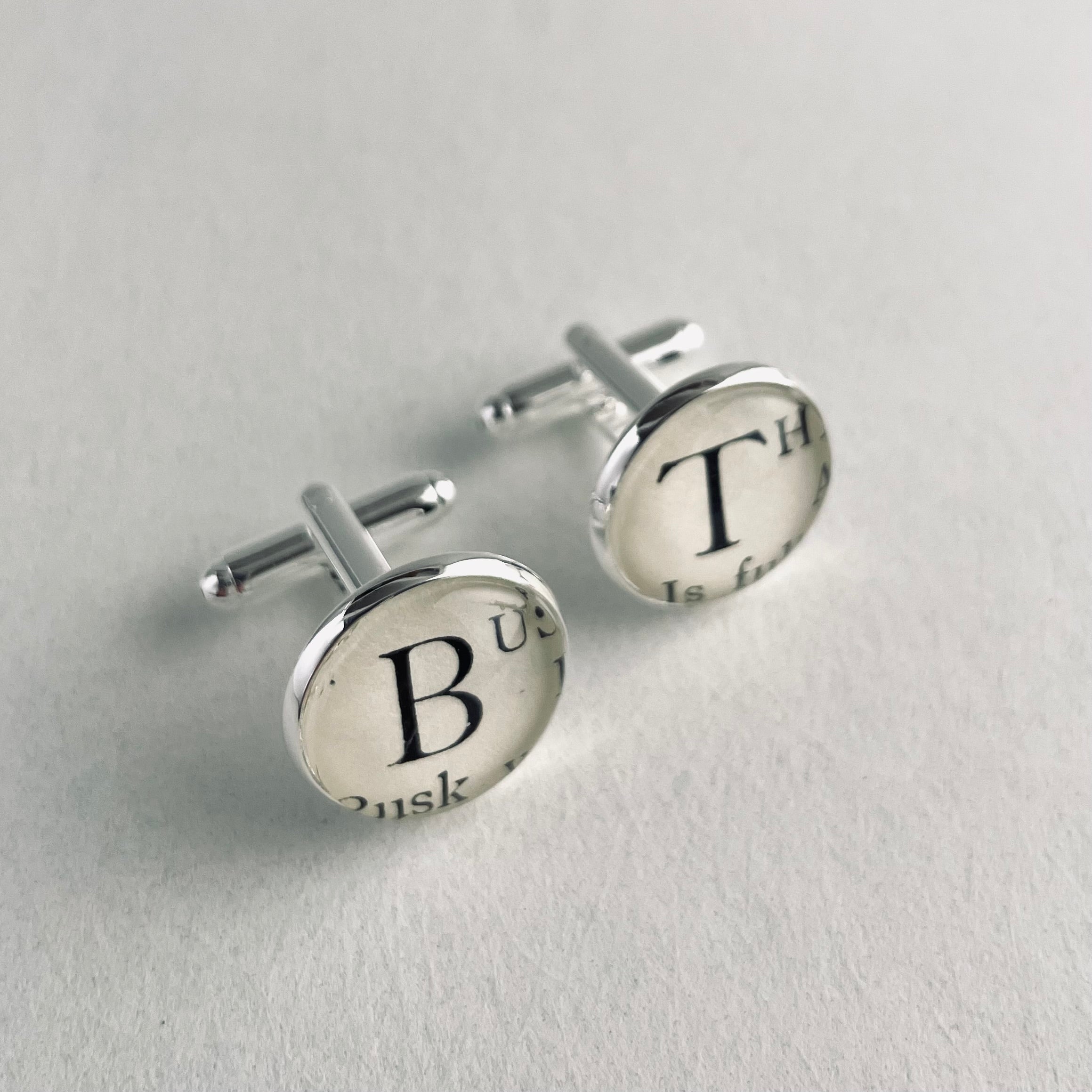 Personalised Initial Cuff Links, Repurposed Vintage Book Text