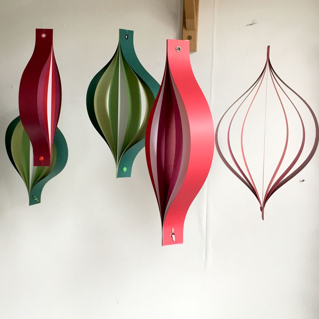 Christmas Decorations - Red Green and White Mid Century Style Hanging Ornaments