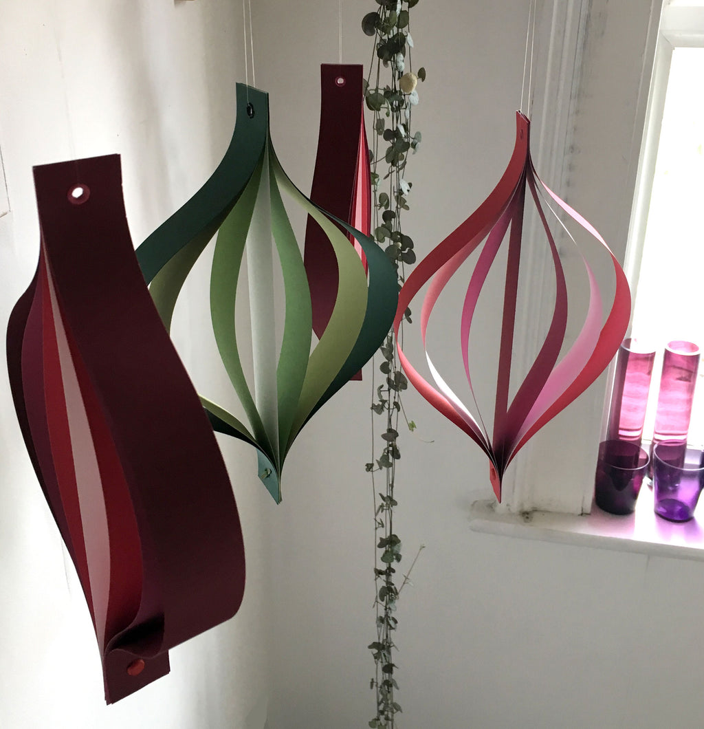 Christmas Decorations - Red Green and White Mid Century Style Hanging Ornaments