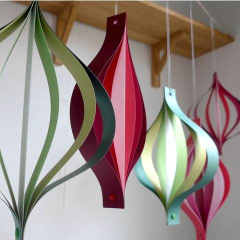 Christmas Decorations - Red Green and White Mid Century Style Hanging Ornaments