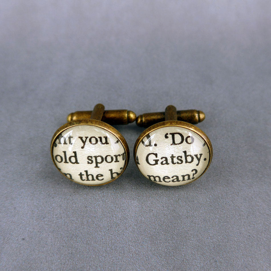 Great Gatsby book cufflinks bronze plated