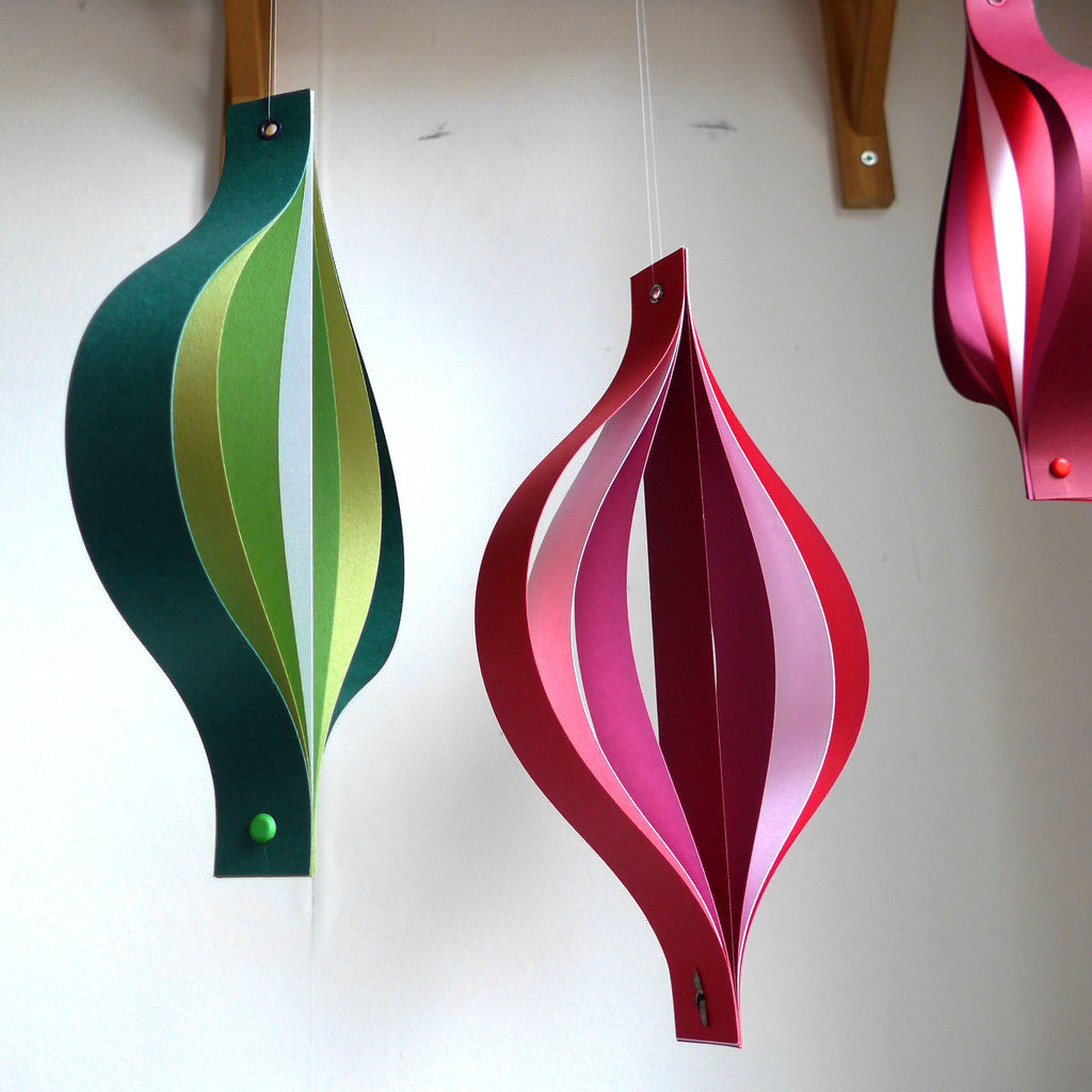 Christmas Decorations - Red Green and White Mid Century Style Hanging Ornaments