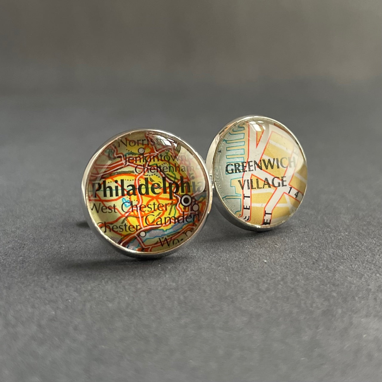 Custom Silver Map Cufflinks, World Cities and Placenames