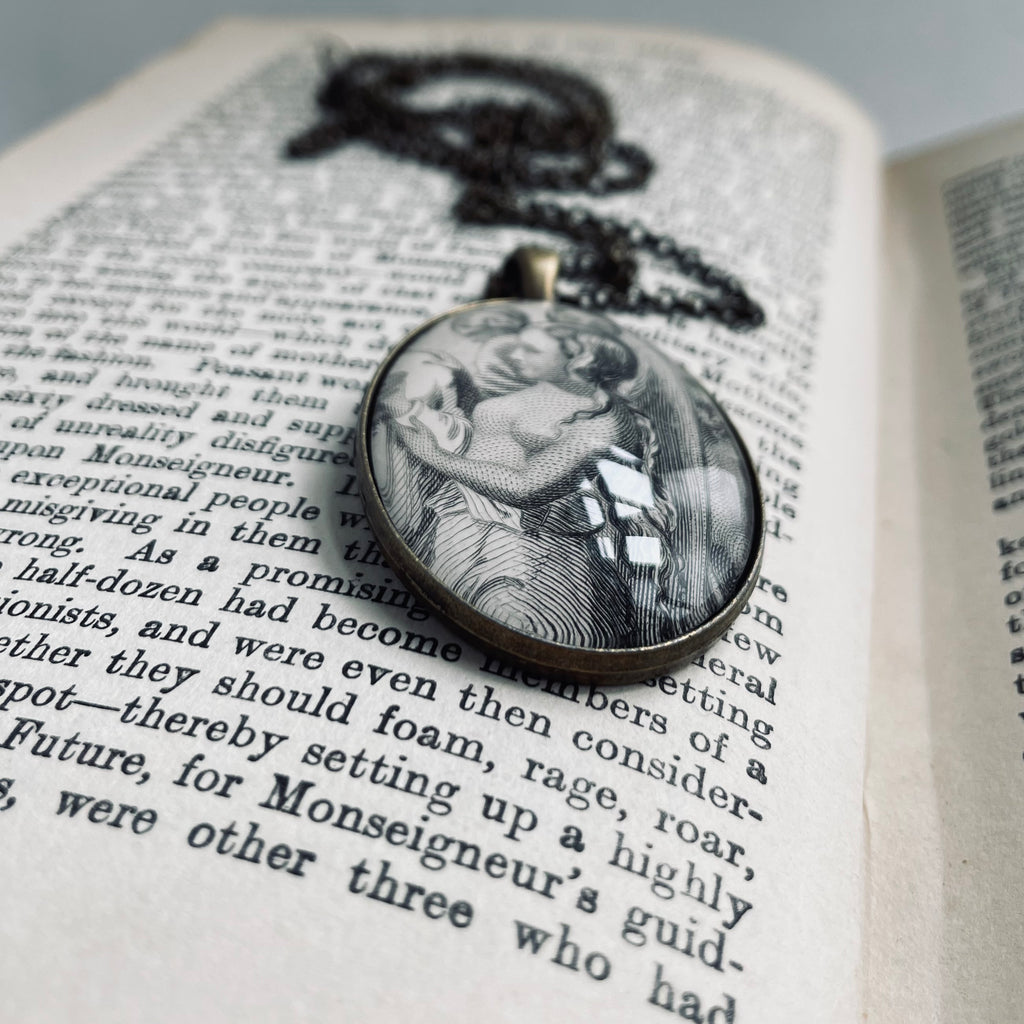 Bronze Pendant with Roman Nymph Vintage Book Illustration