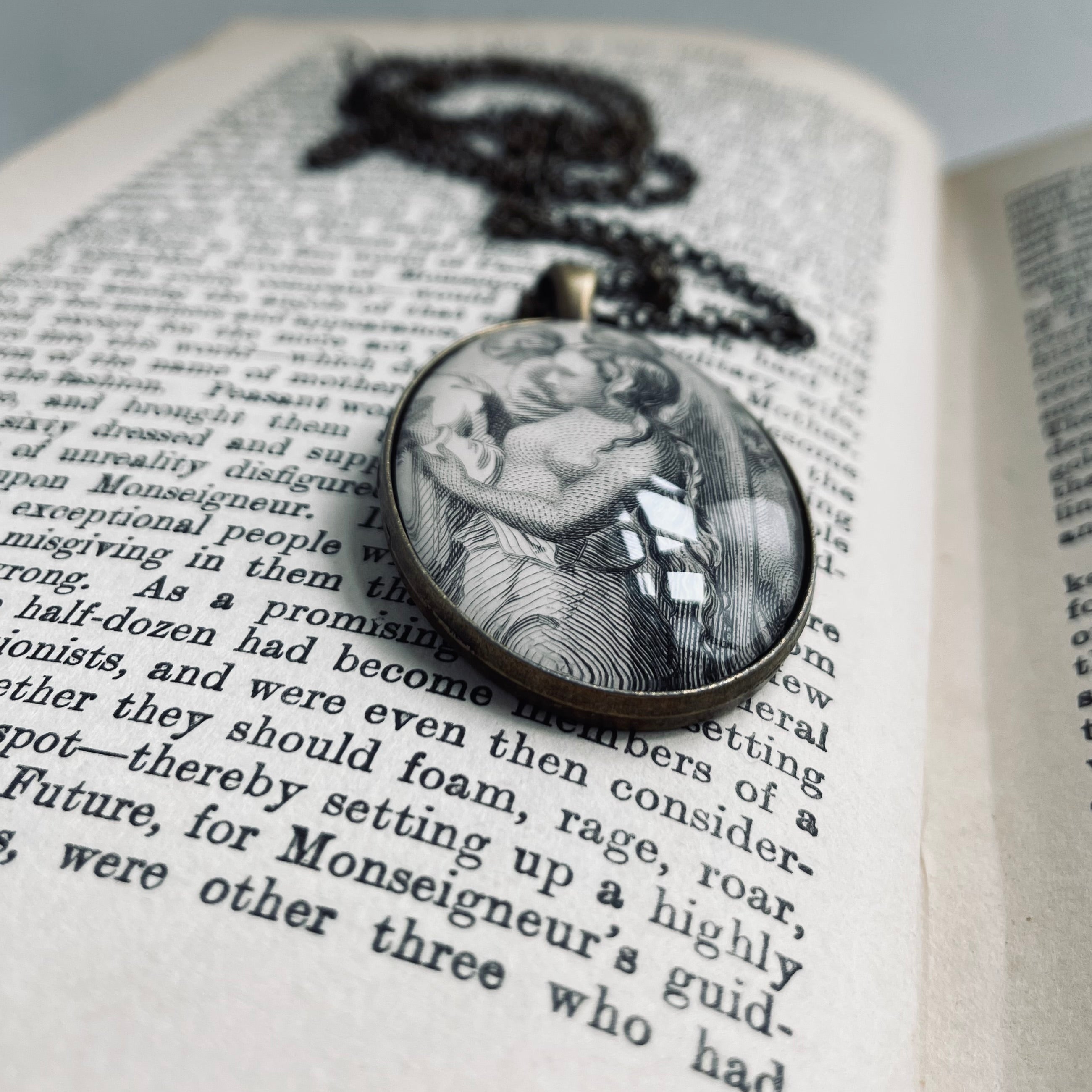 Bronze Pendant with Roman Nymph Vintage Book Illustration