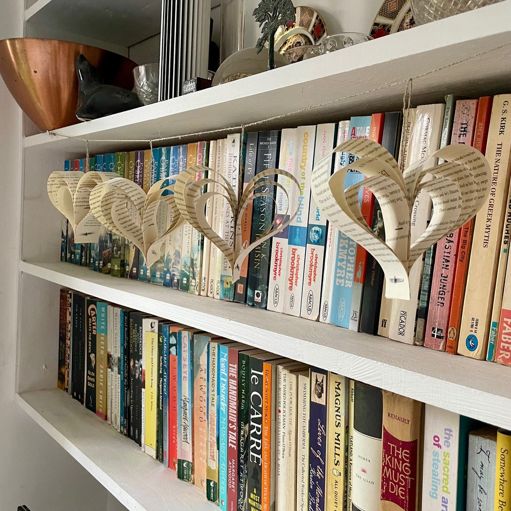 Paper Novel Page Garland, Cream Heart Decorations