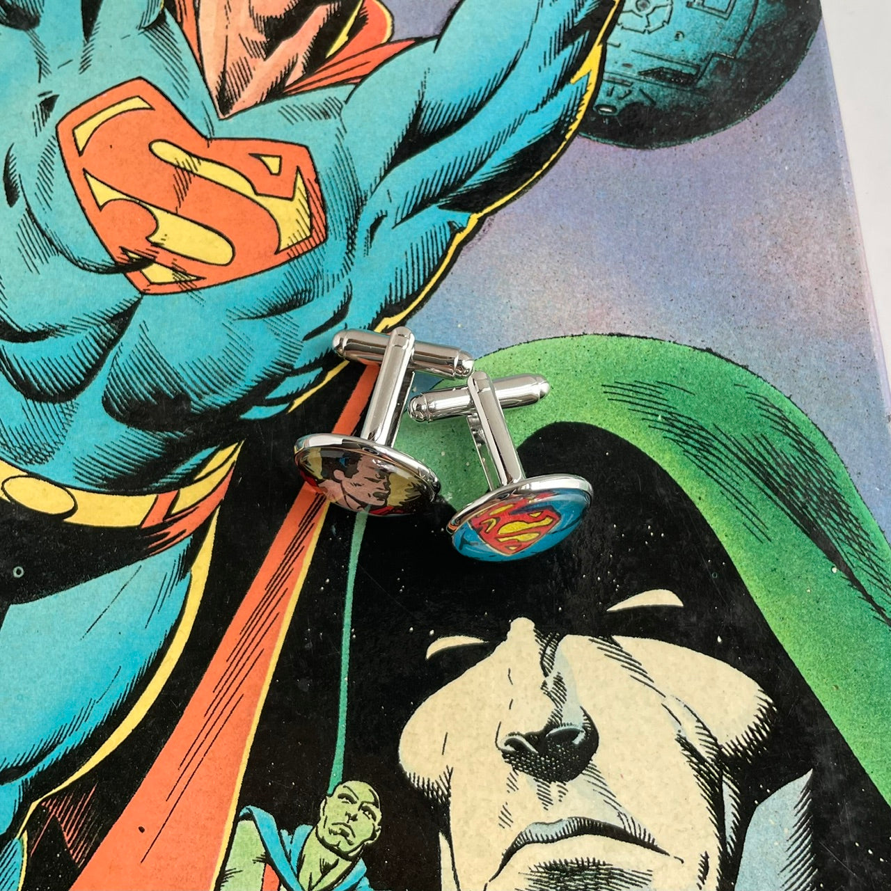 Superman Cufflinks with Vintage Comic Art
