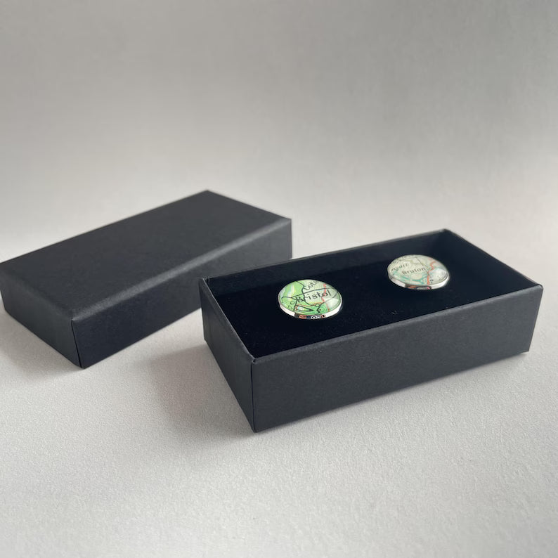 custom cufflinks box with black velvet insert, fully recyclable