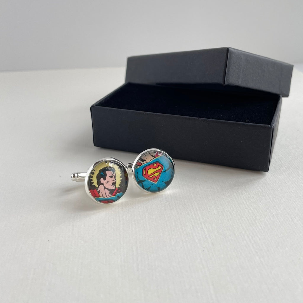Superman Cufflinks with Vintage Comic Art