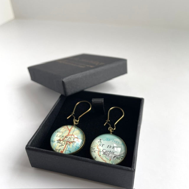Personalised Earrings, Vintage Map Dangle Earrings