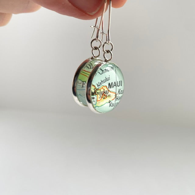 Personalised Earrings, Vintage Map Dangle Earrings