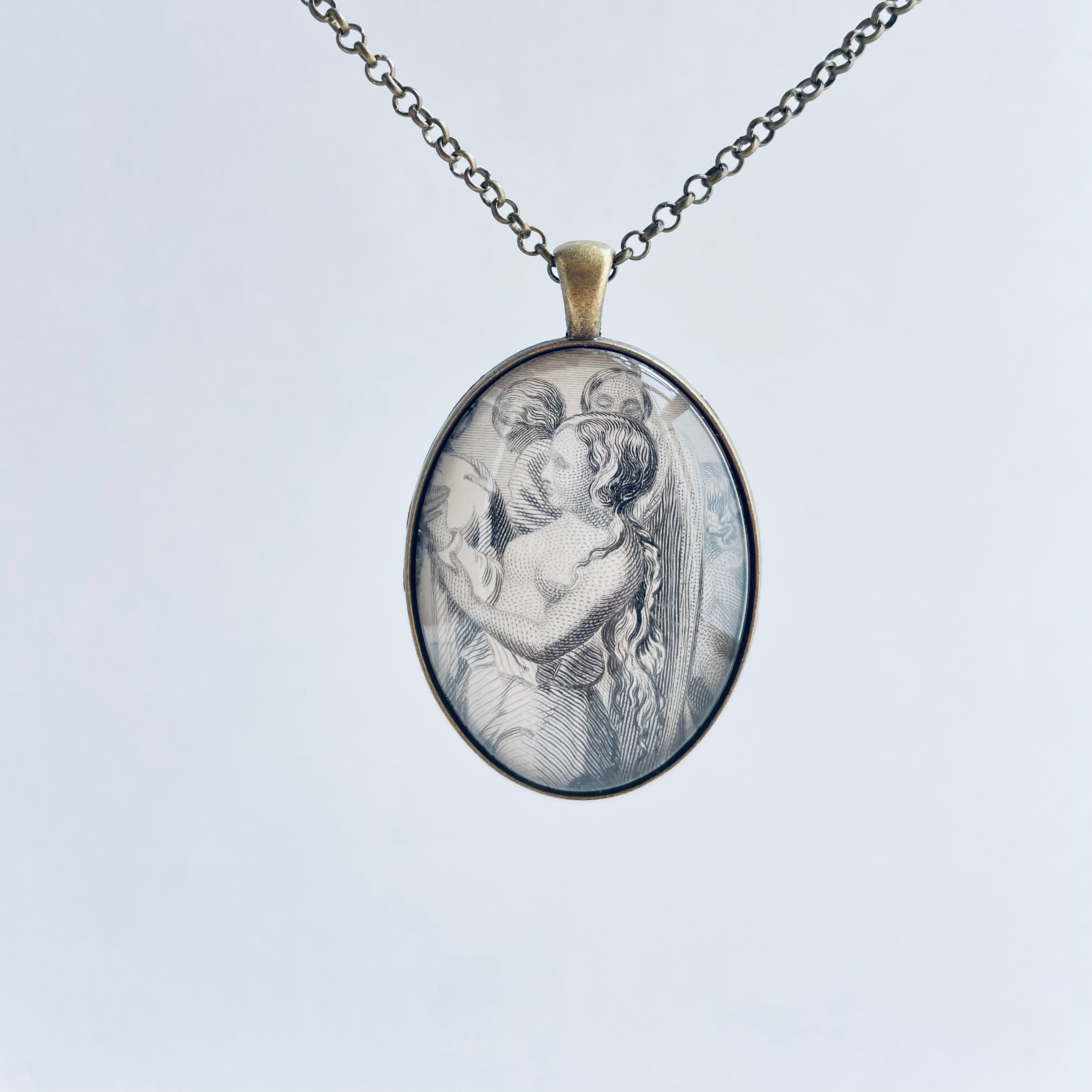 Bronze Pendant with Roman Nymph Vintage Book Illustration