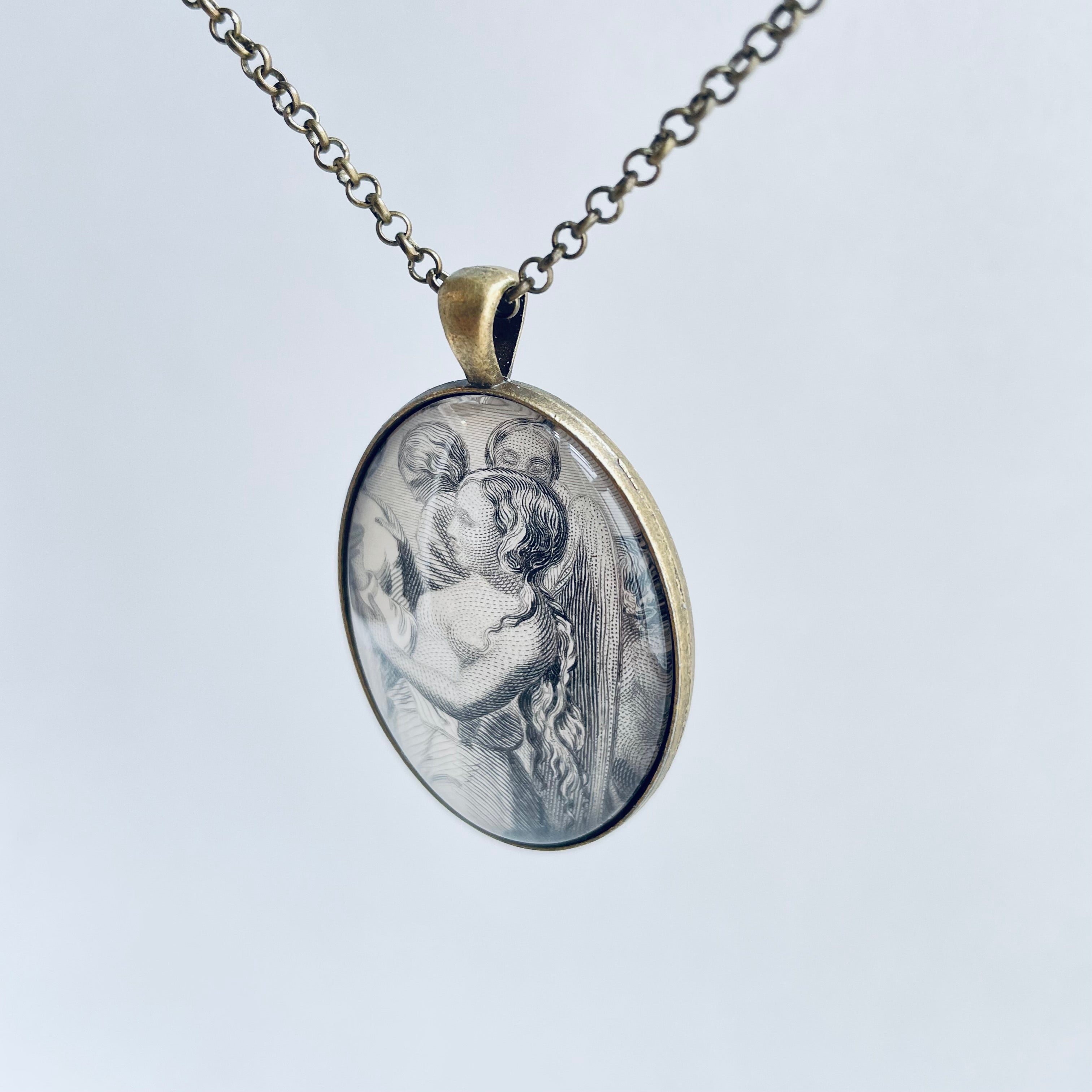 Bronze Pendant with Roman Nymph Vintage Book Illustration