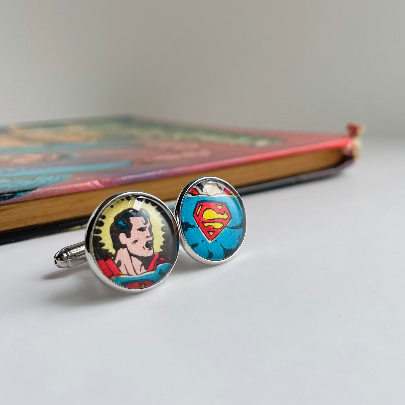 Superman Cufflinks with Vintage Comic Art