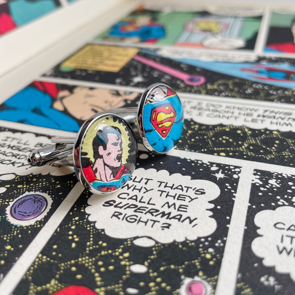Superman Cufflinks with Vintage Comic Art