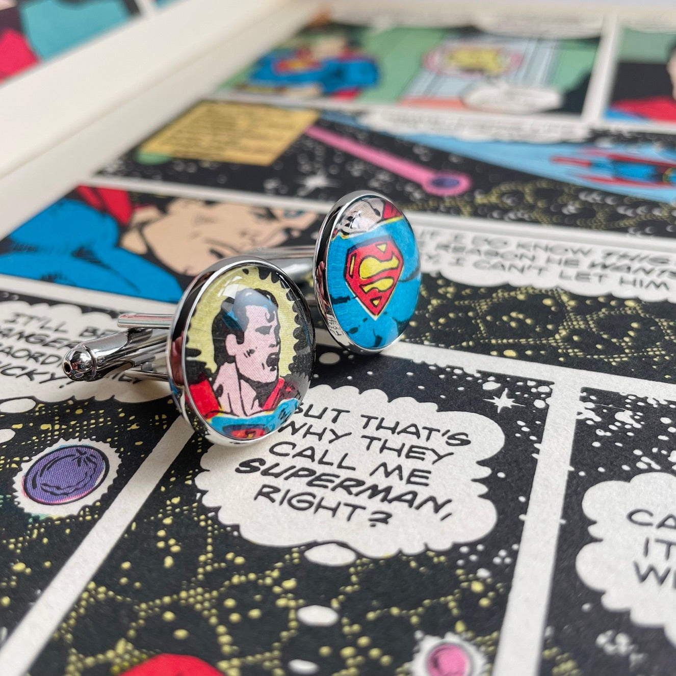 Superman Cufflinks with Vintage Comic Art