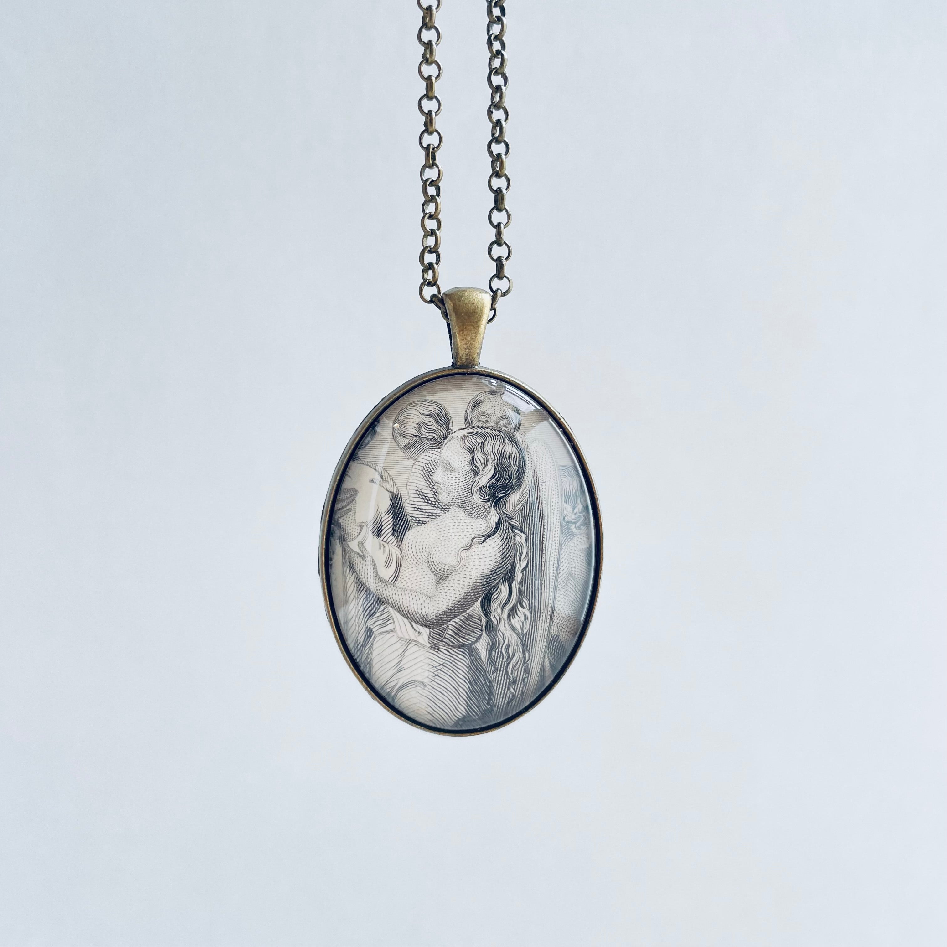 Bronze Pendant with Roman Nymph Vintage Book Illustration