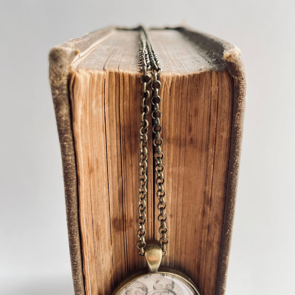 Bronze Pendant with Roman Nymph Vintage Book Illustration