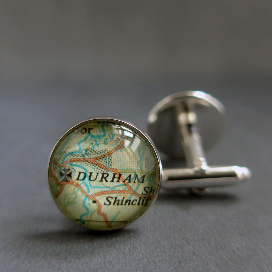 round silver plated cufflinks customised with maps