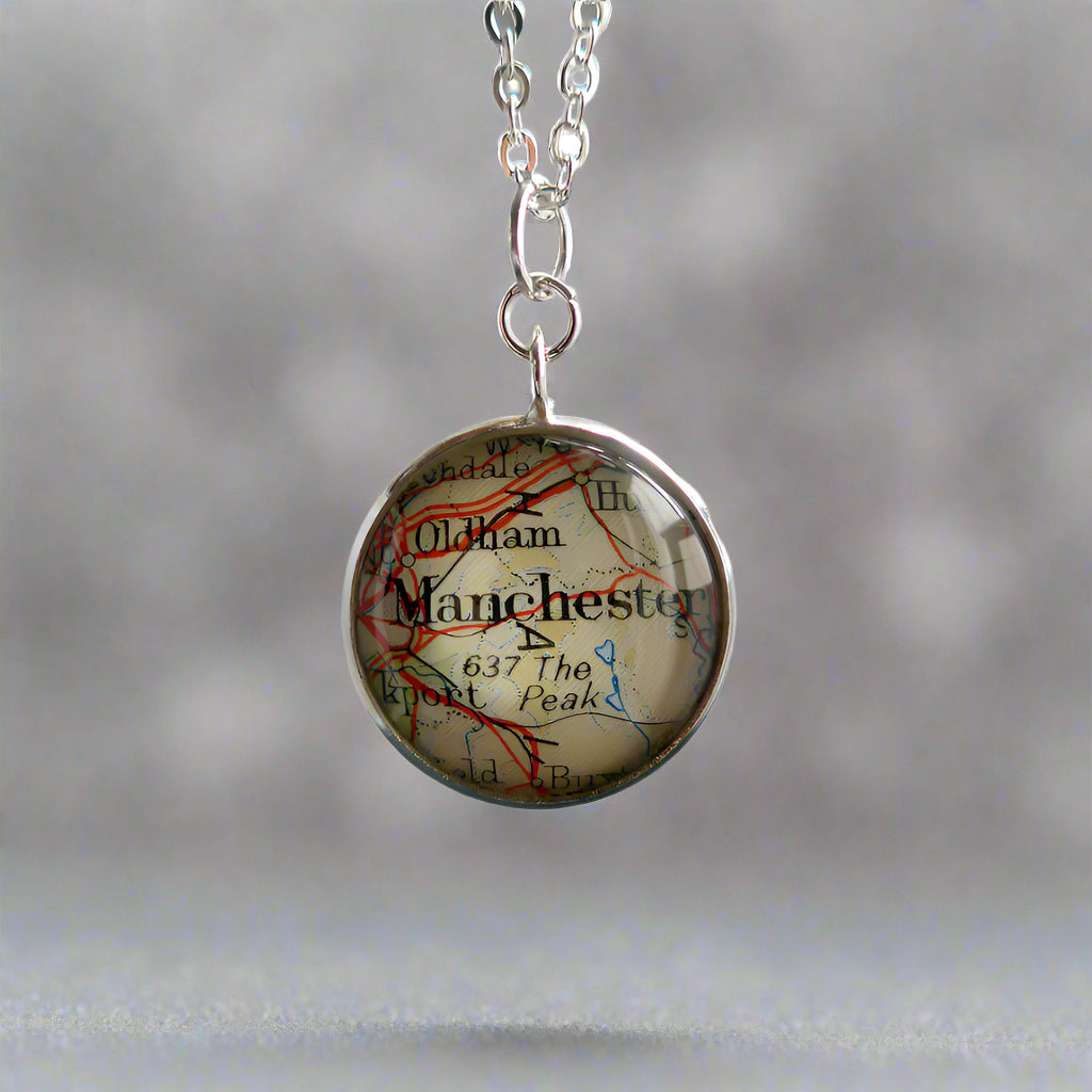 Personalised Silver Plated Vintage Map Pendant