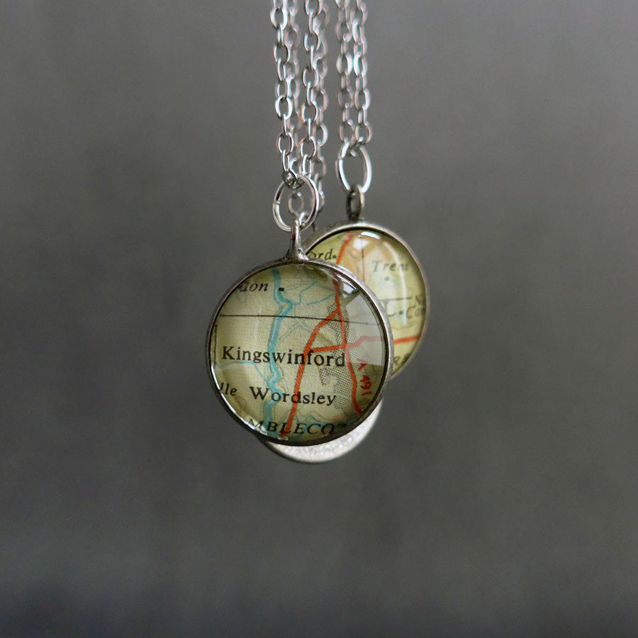 Personalised Silver Plated Vintage Map Pendant