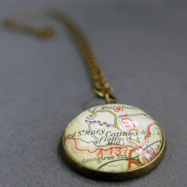 Personalised Vintage Map Pendant for Bill - Fenny Bently