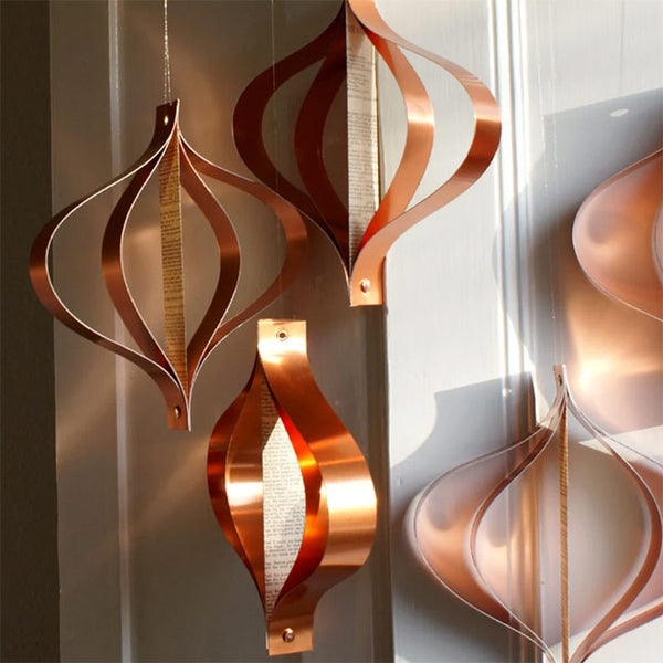 Copper Christmas Decorations, Set of 5, Metallic Card