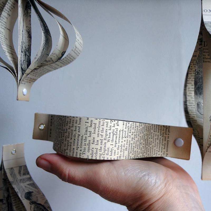 Large Hanging Christmas Decorations using Vintage Book Paper