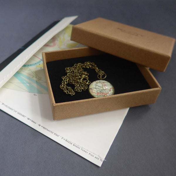 Personalised Vintage Map Pendant for Bill - Fenny Bently
