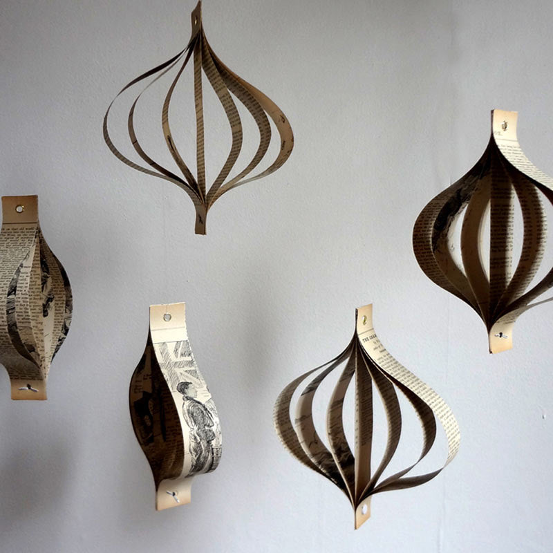 Large Hanging Christmas Decorations using Vintage Book Paper