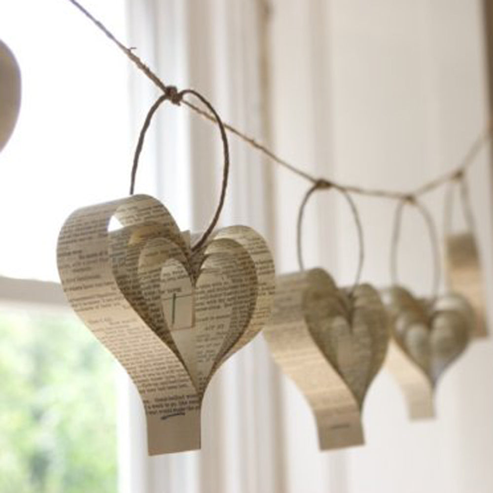 Paper garland of hearts made from shakpeares plays