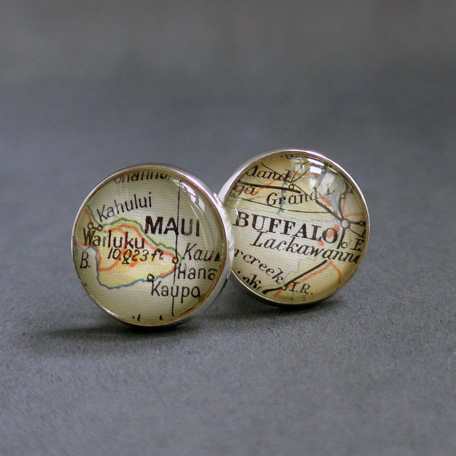 Personalised Cuff Links with Vintage Maps