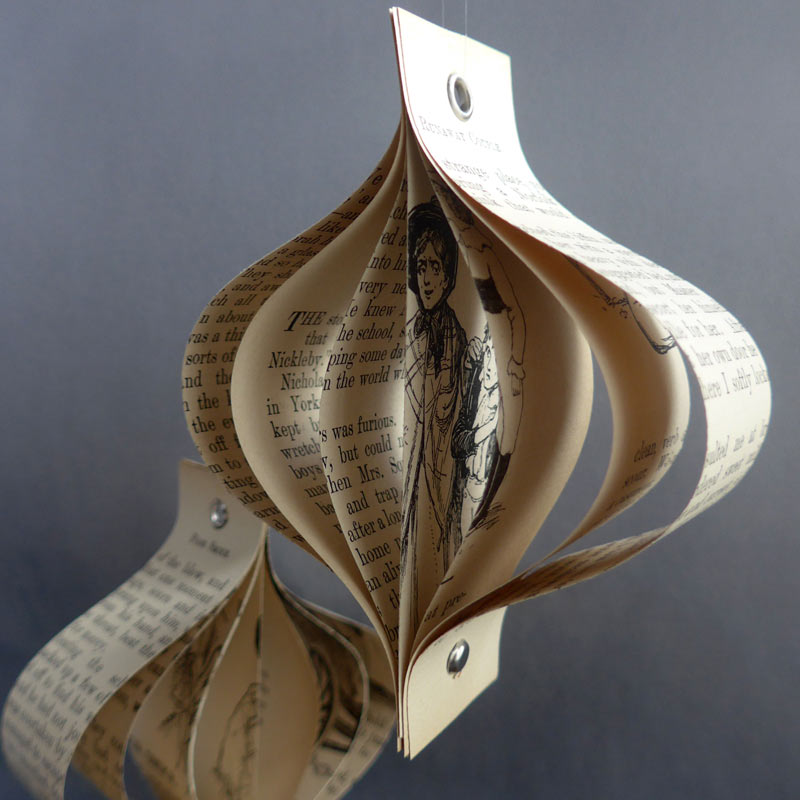 Large Hanging Christmas Decorations using Vintage Book Paper