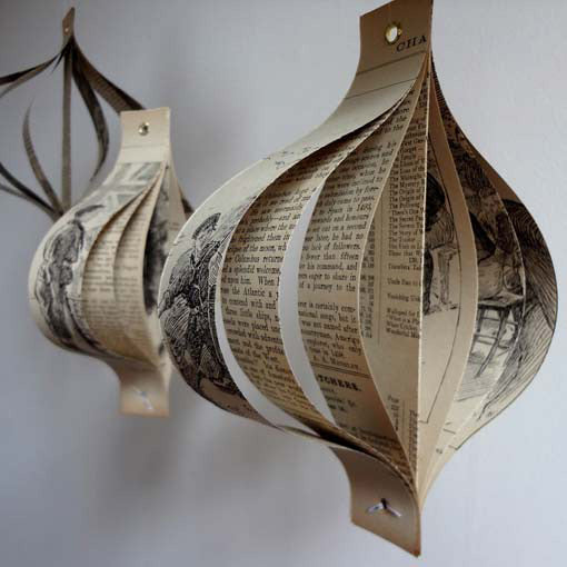 Large Hanging Christmas Decorations using Vintage Book Paper